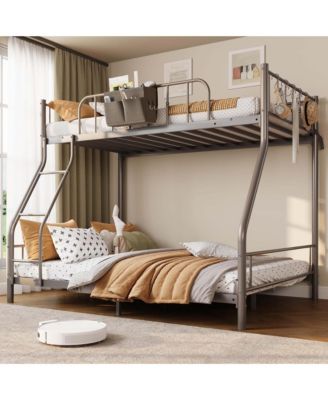 Twin Over Full Bunk Bed, Heavy-Duty Metal Frame with Ladder & Storage Bag, Steel Slats, No Box Spring Needed, Space-Saving for Kids' Bedroom