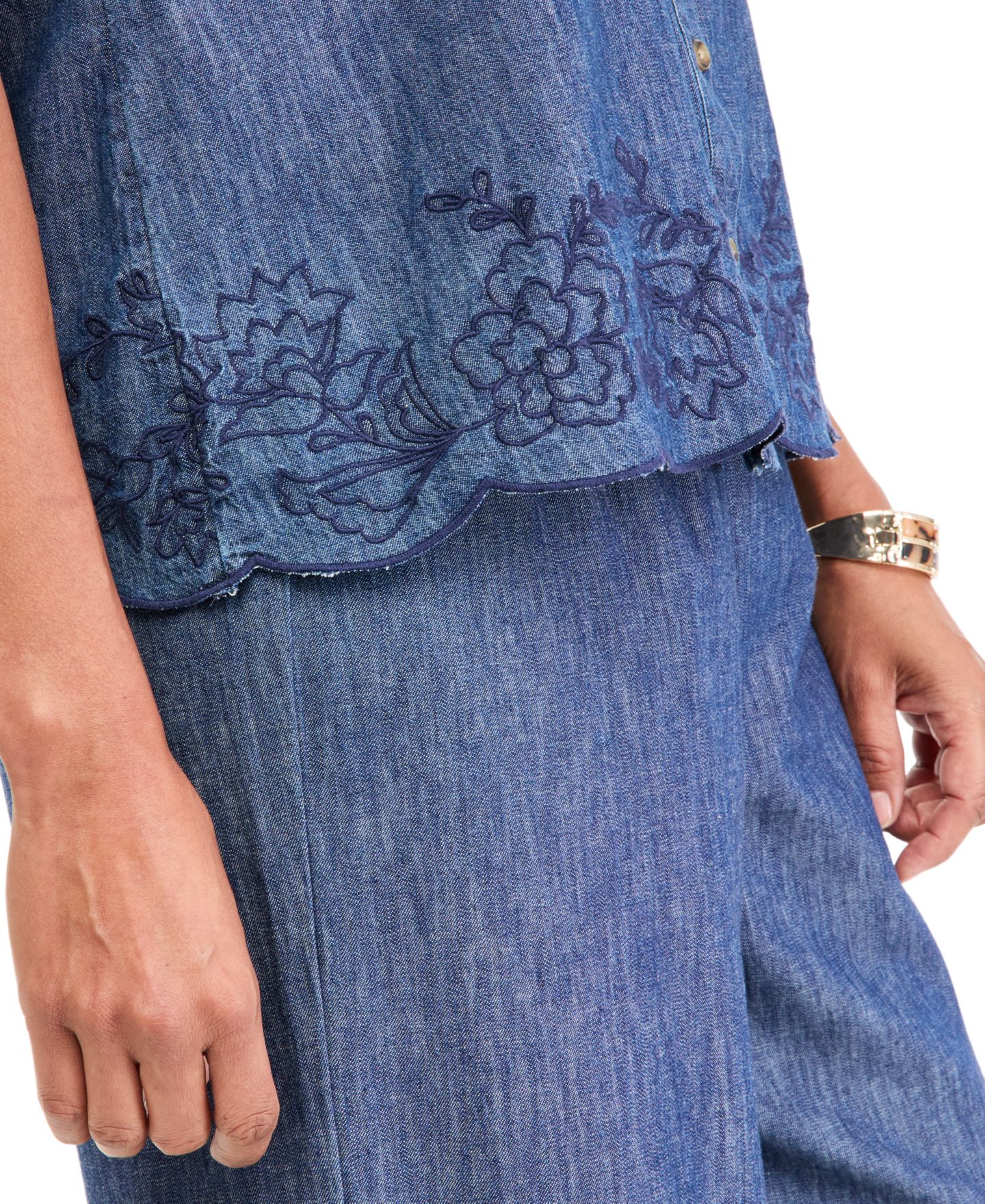 Женская рубашка Style & Co Peplum Elbow-Sleeve Chambray Embroidered Scalloped-Hem, цвет: Варёный — фото 3