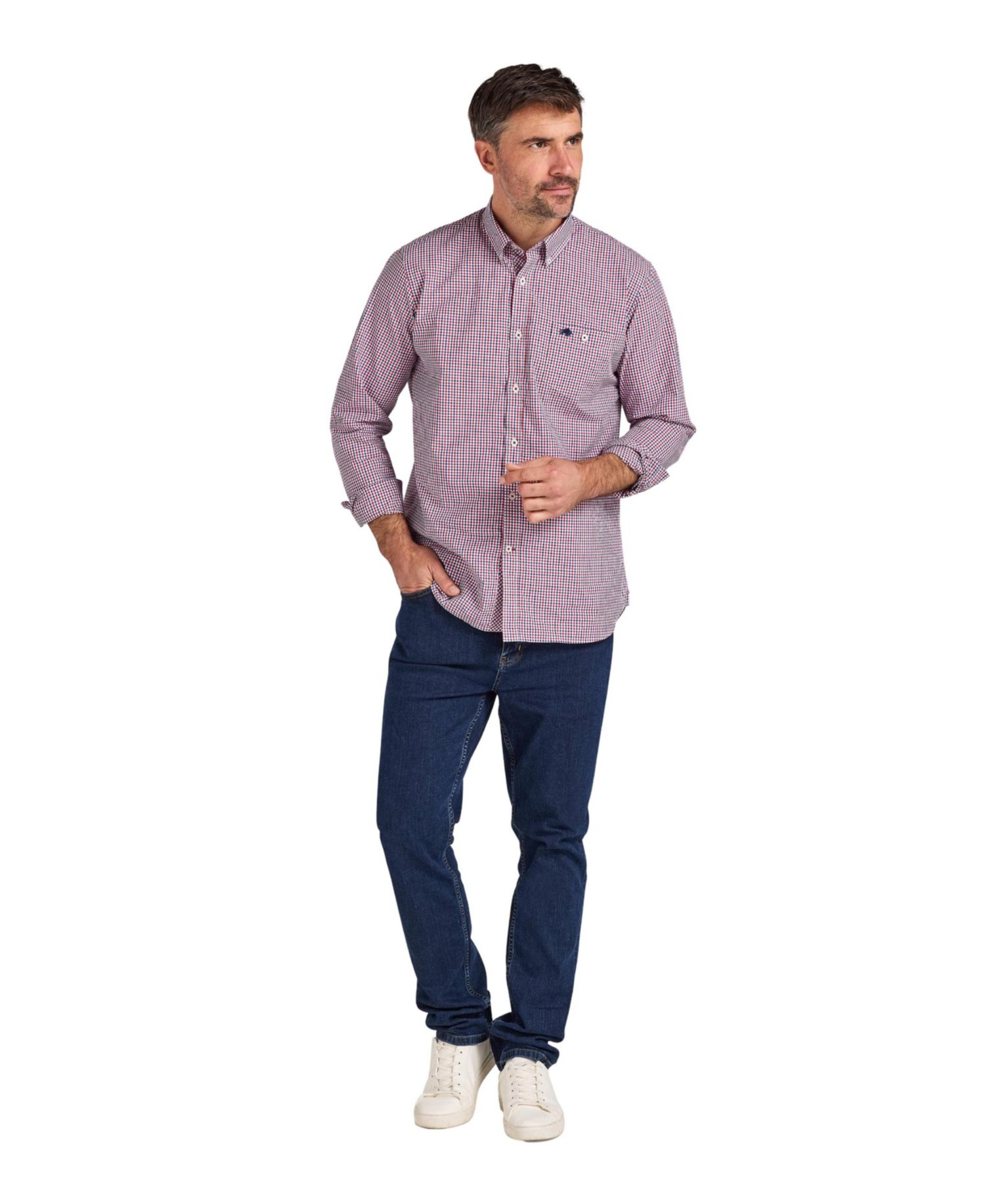 Men's Check Long Sleeve Collared Shirt