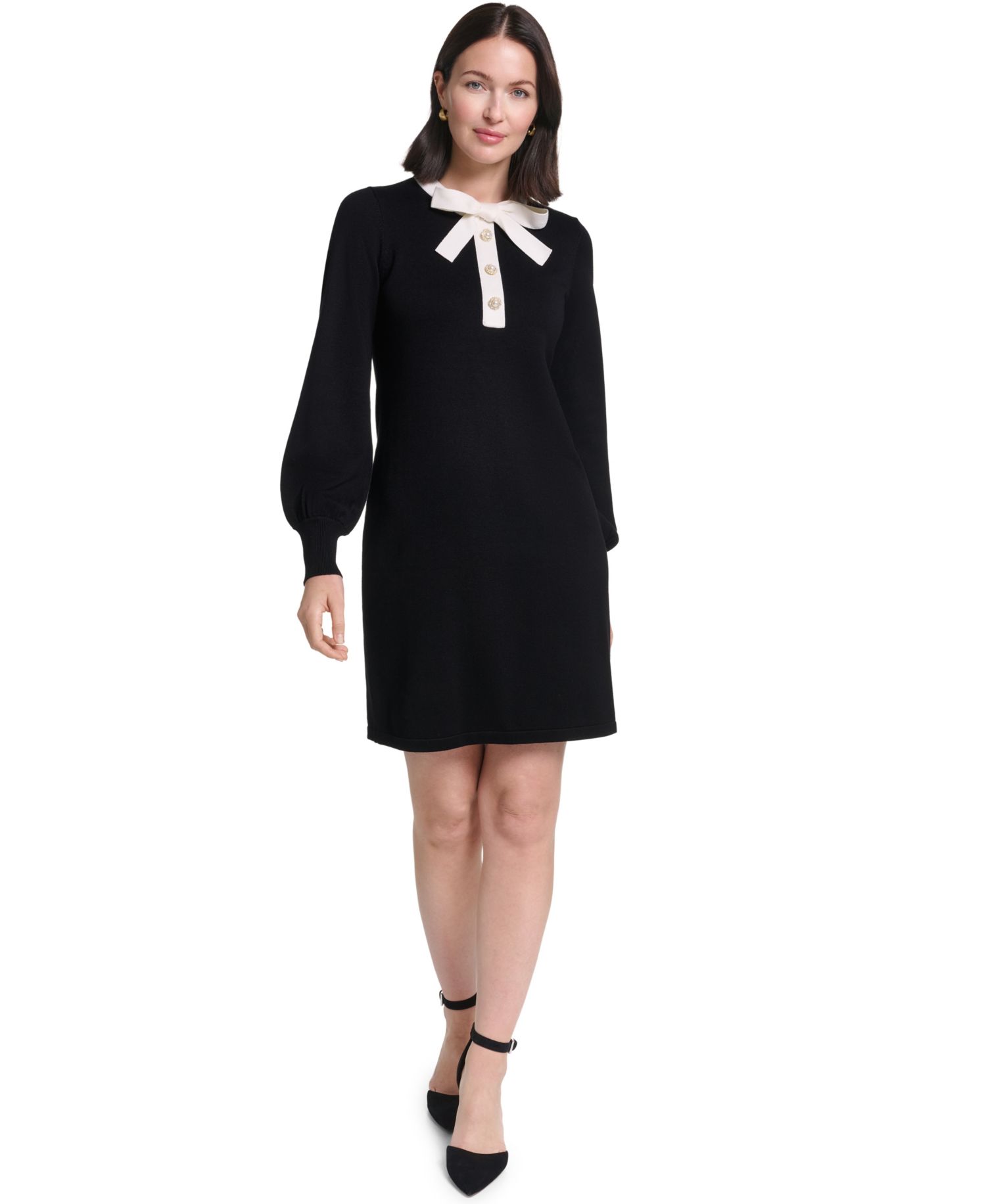 Petite Contrast Bow Color Block Sweater Dress