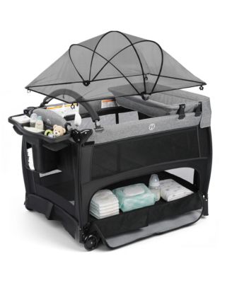 4-in-1 Portable Baby Playard with Bassinet and Mosquito Net, Bedside Sleeper and Changing Table