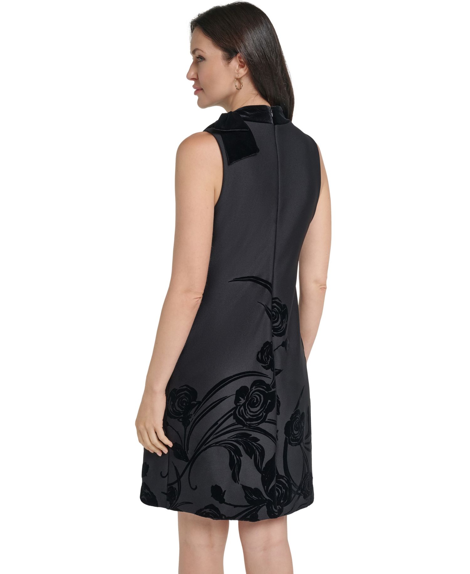 Women's Petite Mock Neck Flocked Trapeze Dress
