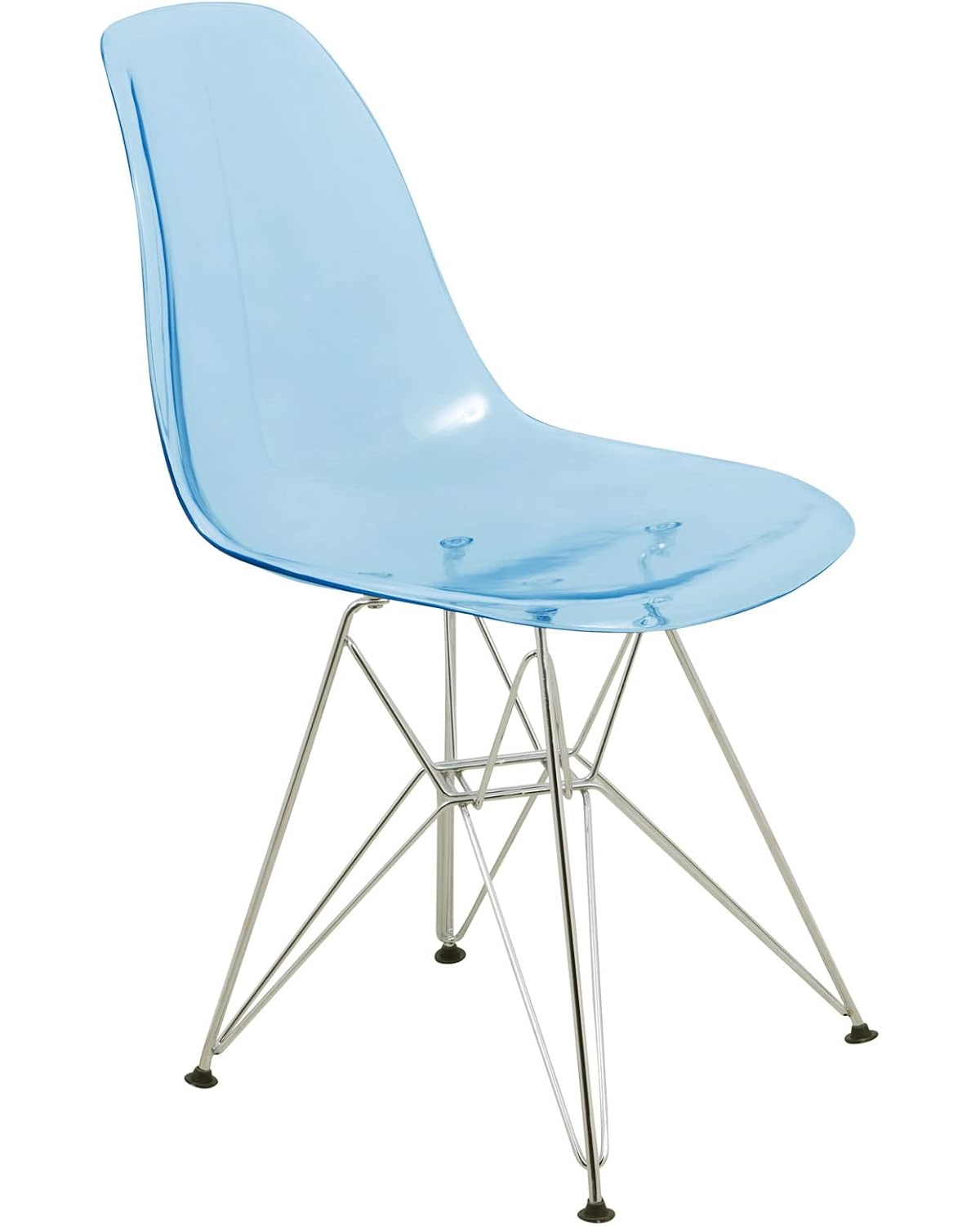LeisureMod Cresco Acrylic Dining Chair, Modern Chrome Eiffel Base and Curved Back Design, Ergonomic and Lightweight Accent Side Chair - Transparent bl