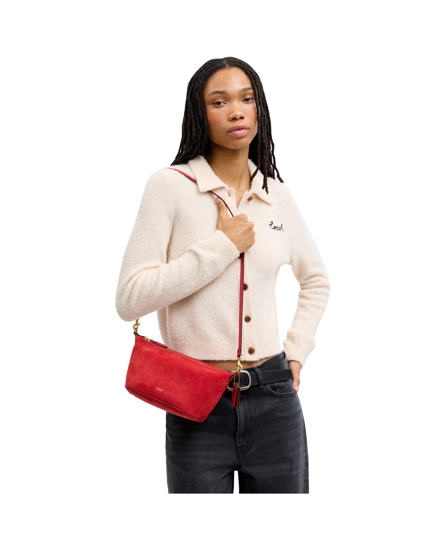 Женская сумка COACH Demi Small Suede Shoulder, цвет: Латунный — фото 3