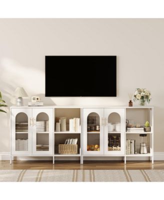 Set of 2 Modern Farmhouse Storage Cabinets with Glass Doors, 40" Tall Sideboard, Adjustable Shelves and Metal Handles for Kitchen Living Room