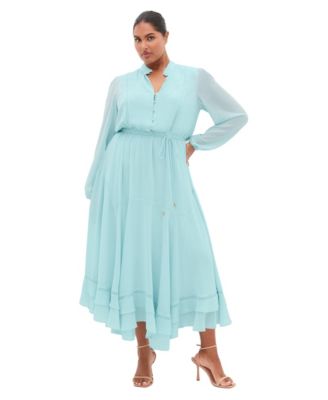 Plus Size Yasmin Long-Sleeve Chiffon Ruffle Maxi Dress