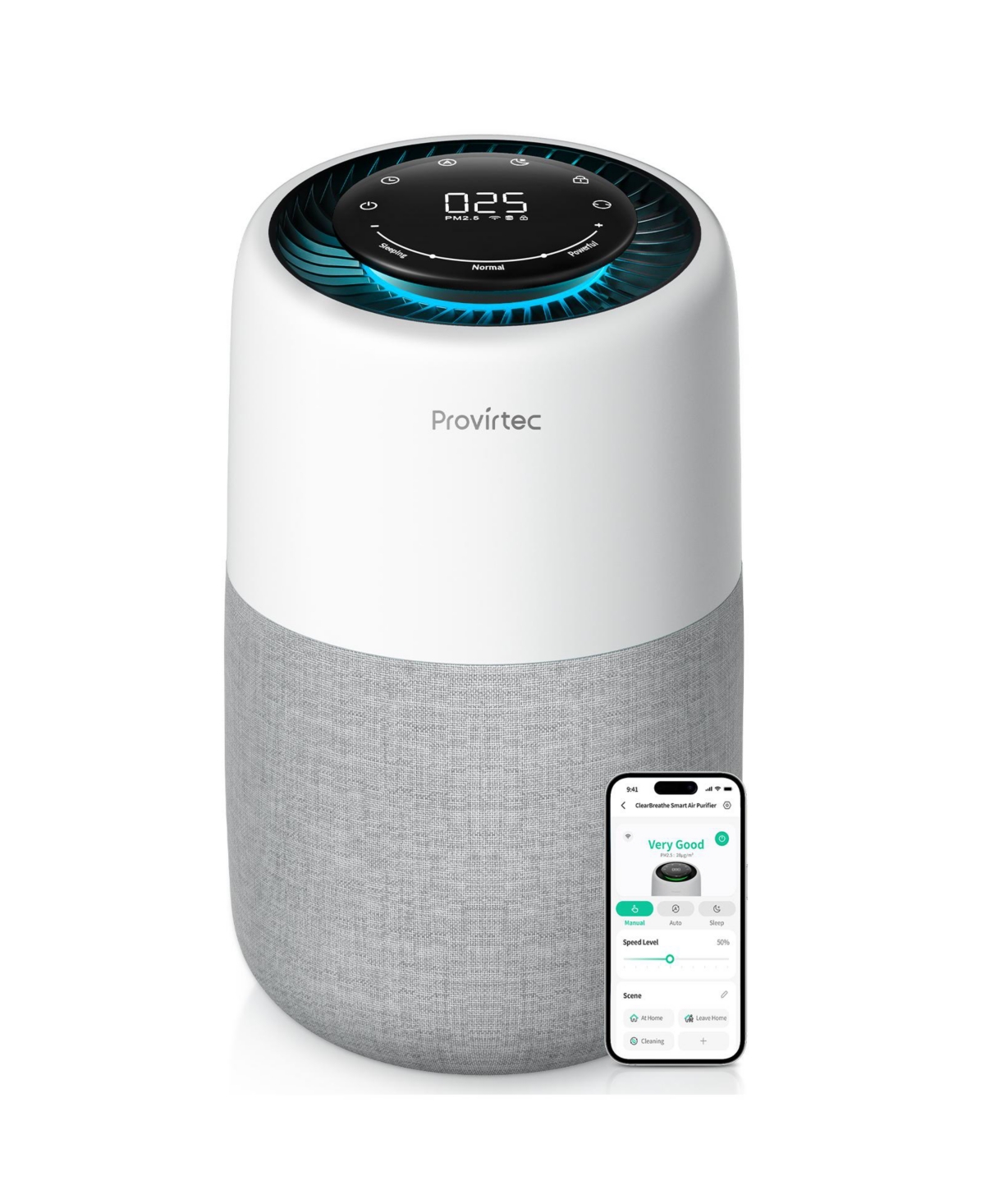 Provirtec Smart Pet Air Purifier with App Control and Air Quality Monitor - White