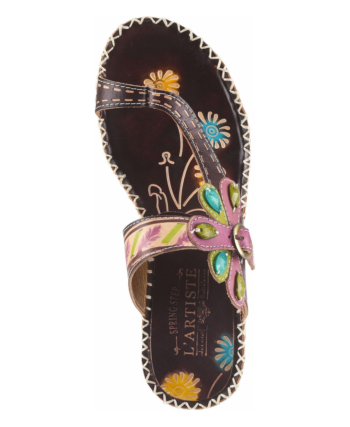 Женские сандалии L'Artiste Spring Step Santorini Wedge Toe Ring Sandal with Vamp, цвет: Коричневый нубуковый — фото 3