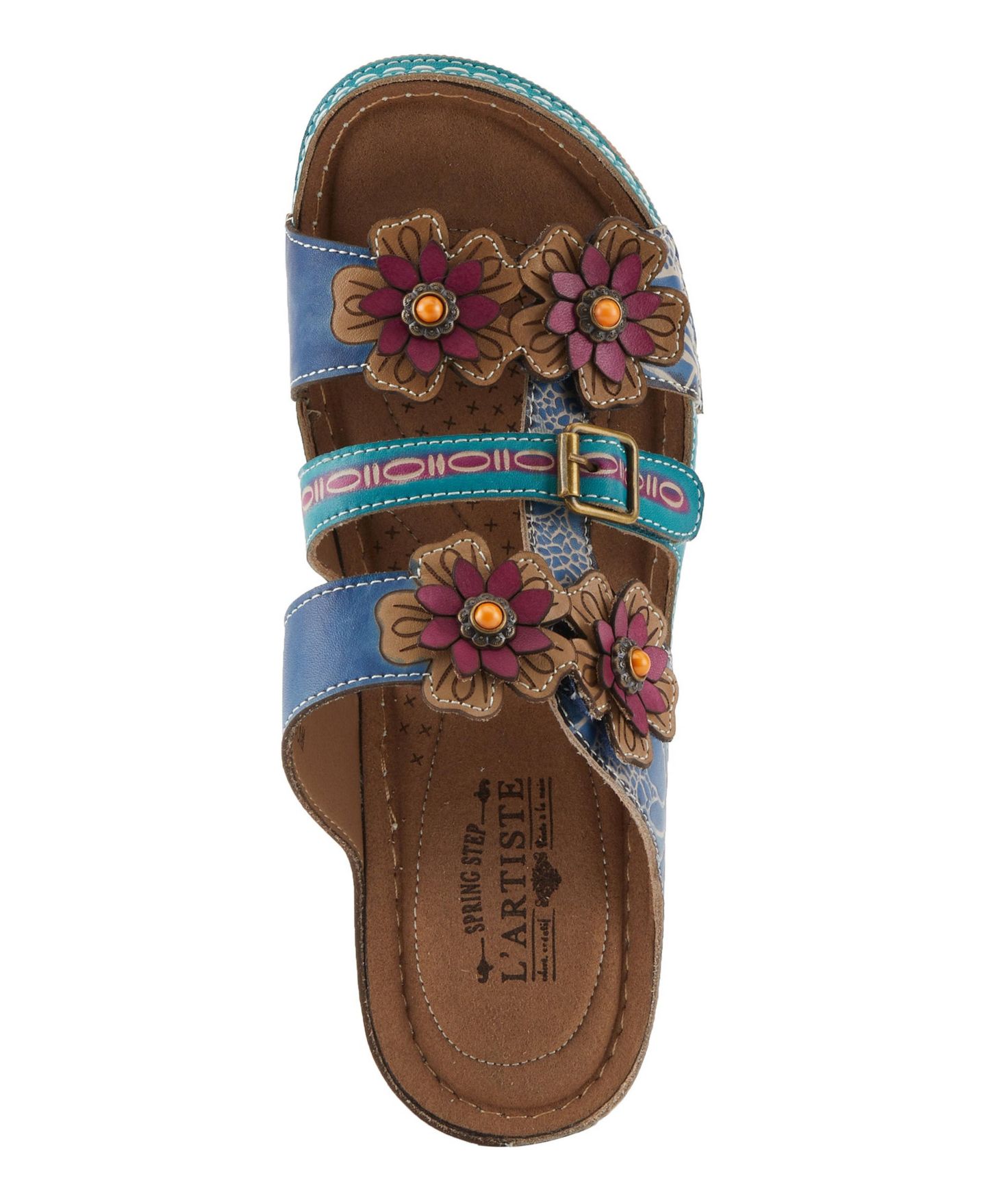 Женские сандалии L'Artiste Brash Hand-Painted Floral Leather Wedge, цвет: Синий разноцветный — фото 3