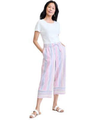 Women's Striped Pull-On Wide-Leg Capris