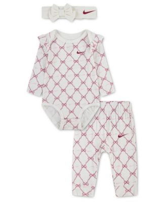 Baby Girls' Long-Sleeve Bow-Print Bodysuit, Pants and Headband, 3-Piece Set