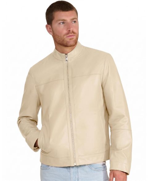 Мужская куртка Furniq UK Otis Racer Leather, цвет: Бежевый