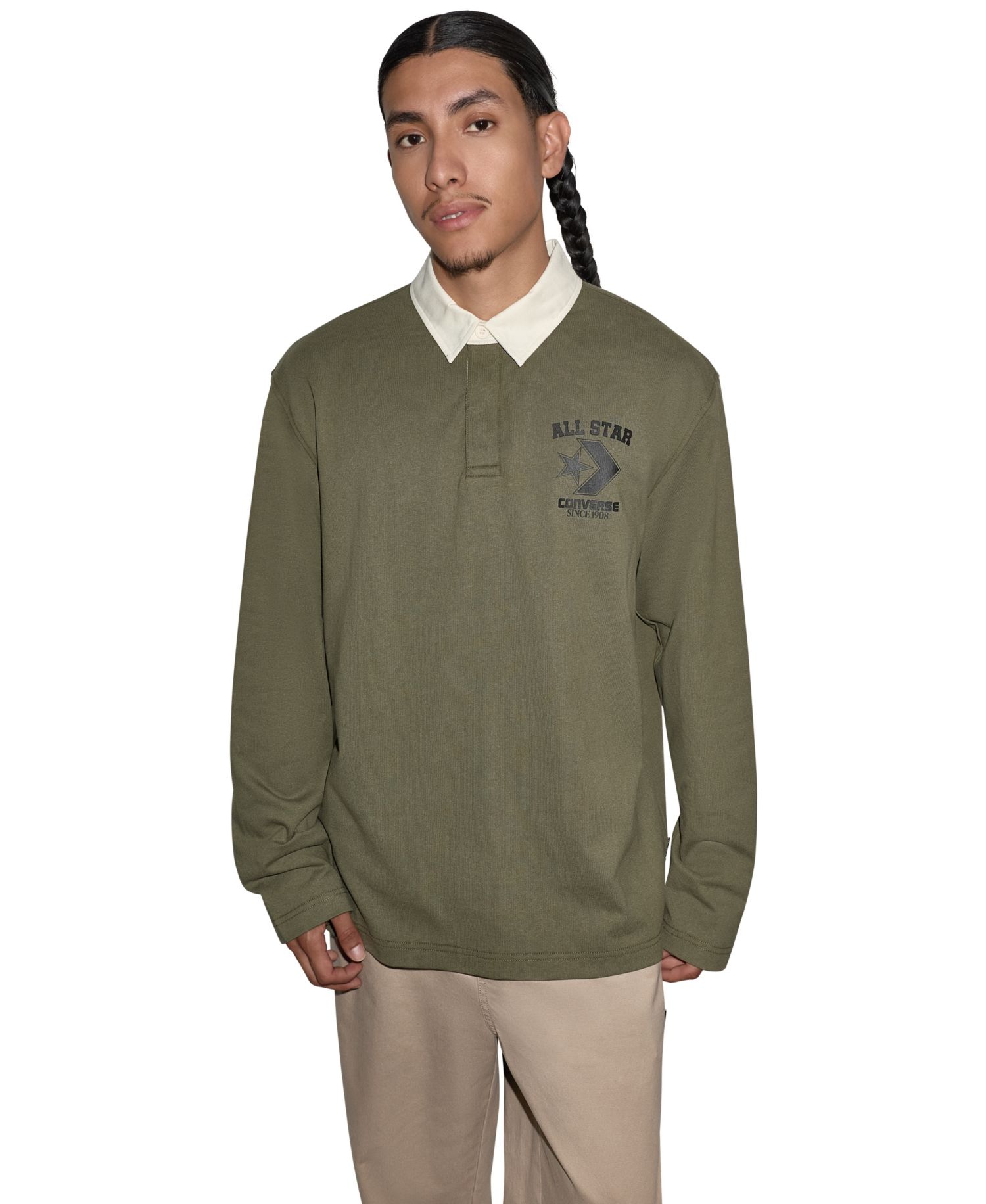 Men's Allverse Rugby Long-Sleeve Contrast-Collar Polo Shirt