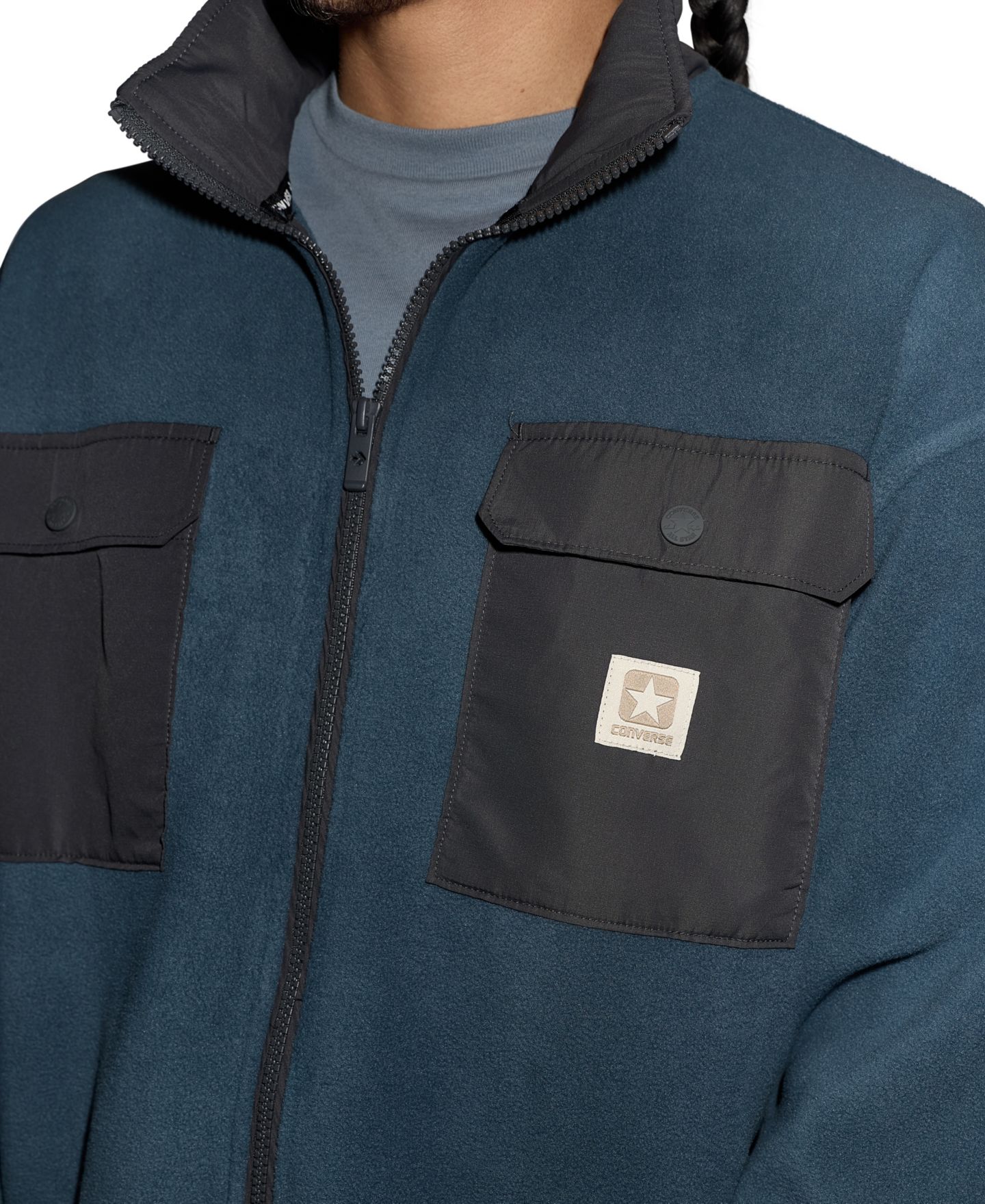 Мужская толстовка Converse Remix Sherpa Full Zip Mock Neck Fleece, цвет: Железный — фото 4