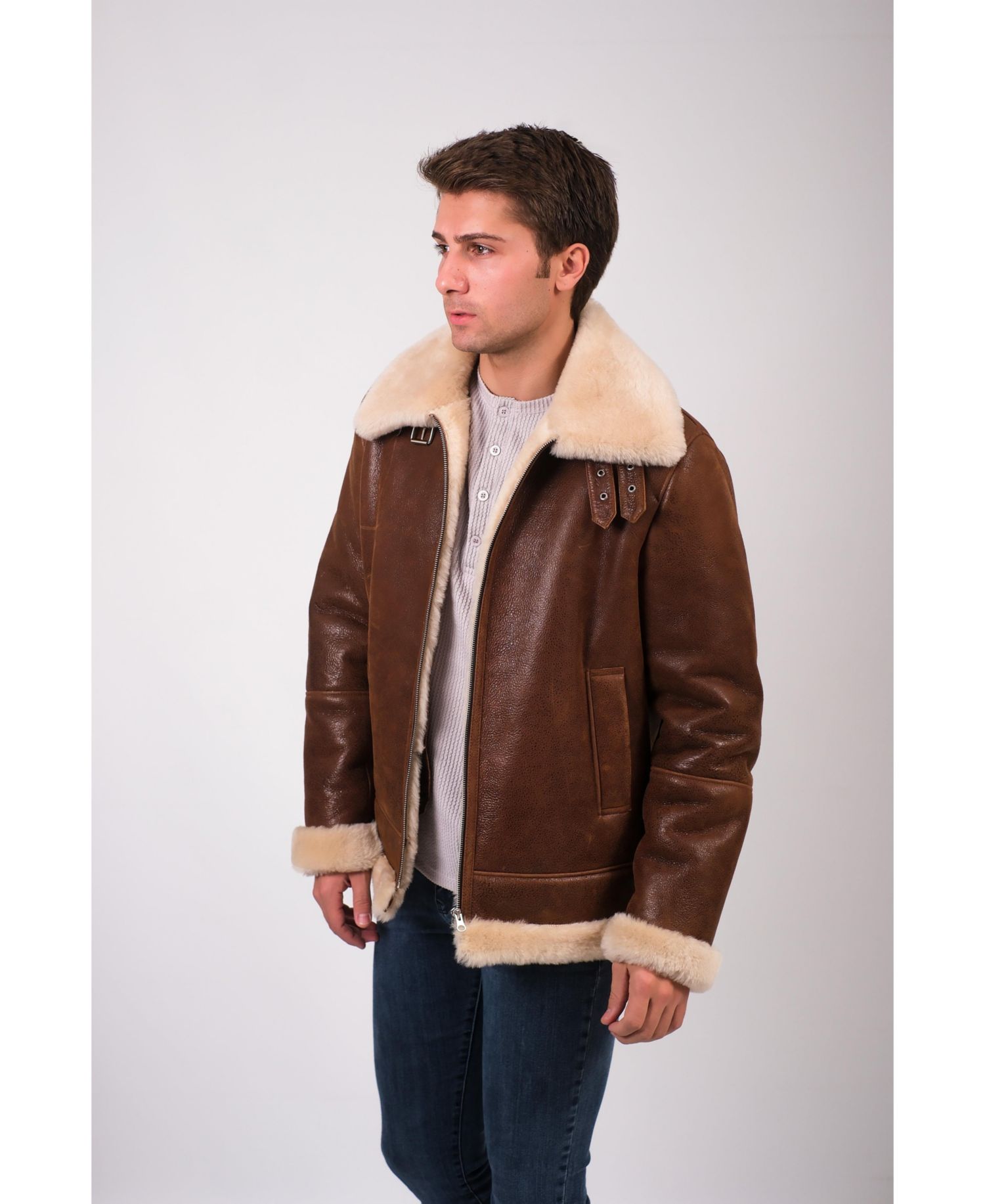 Men's Leather Shearling Aviator Jacket