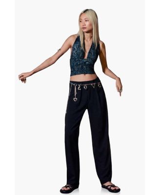Women's Flocked Halter Crop Top