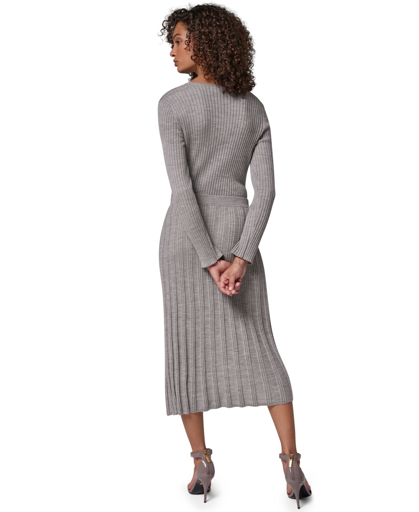 Женская юбка Donna Karan New York Rib Stitch High-Waisted A-Line Wool, цвет: Светлый меланжевый серый — фото 6