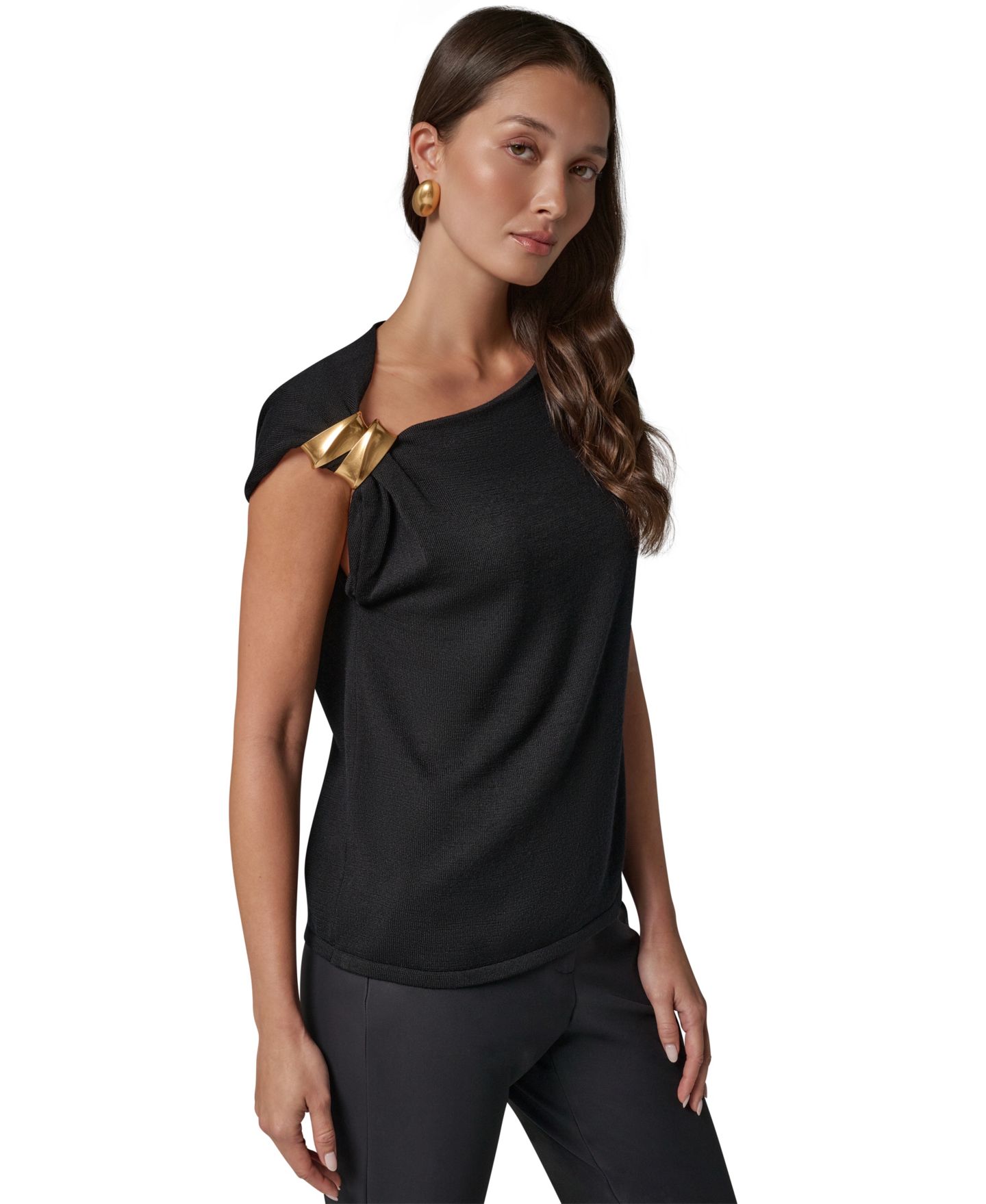 Женская блузка Donna Karan New York One-Shoulder Sleeveless Shoulder-Hardware, цвет: Чёрный — фото 4