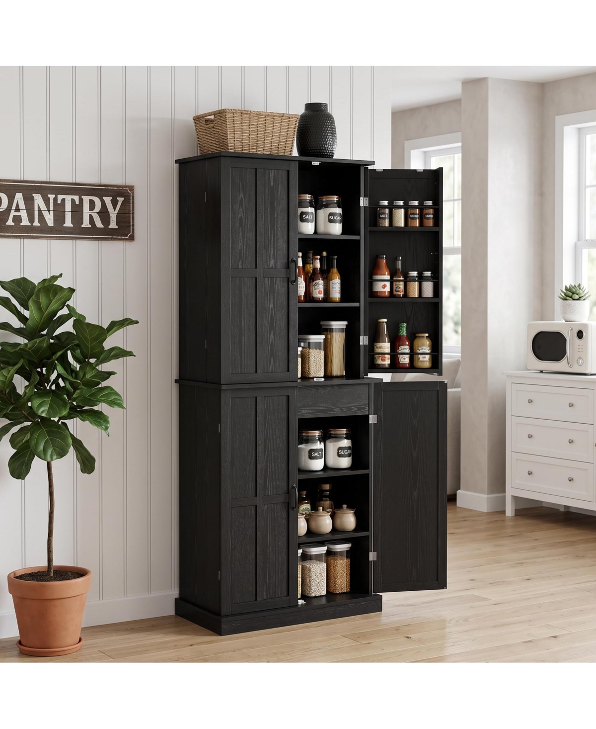 Gaomon 74.6" Food Pantry Cabinet With 4 Doors, Farmhouse Style Kitchen Storage Cabinet, Adjustable Shelves, Modern Cupboard For Kitchen,