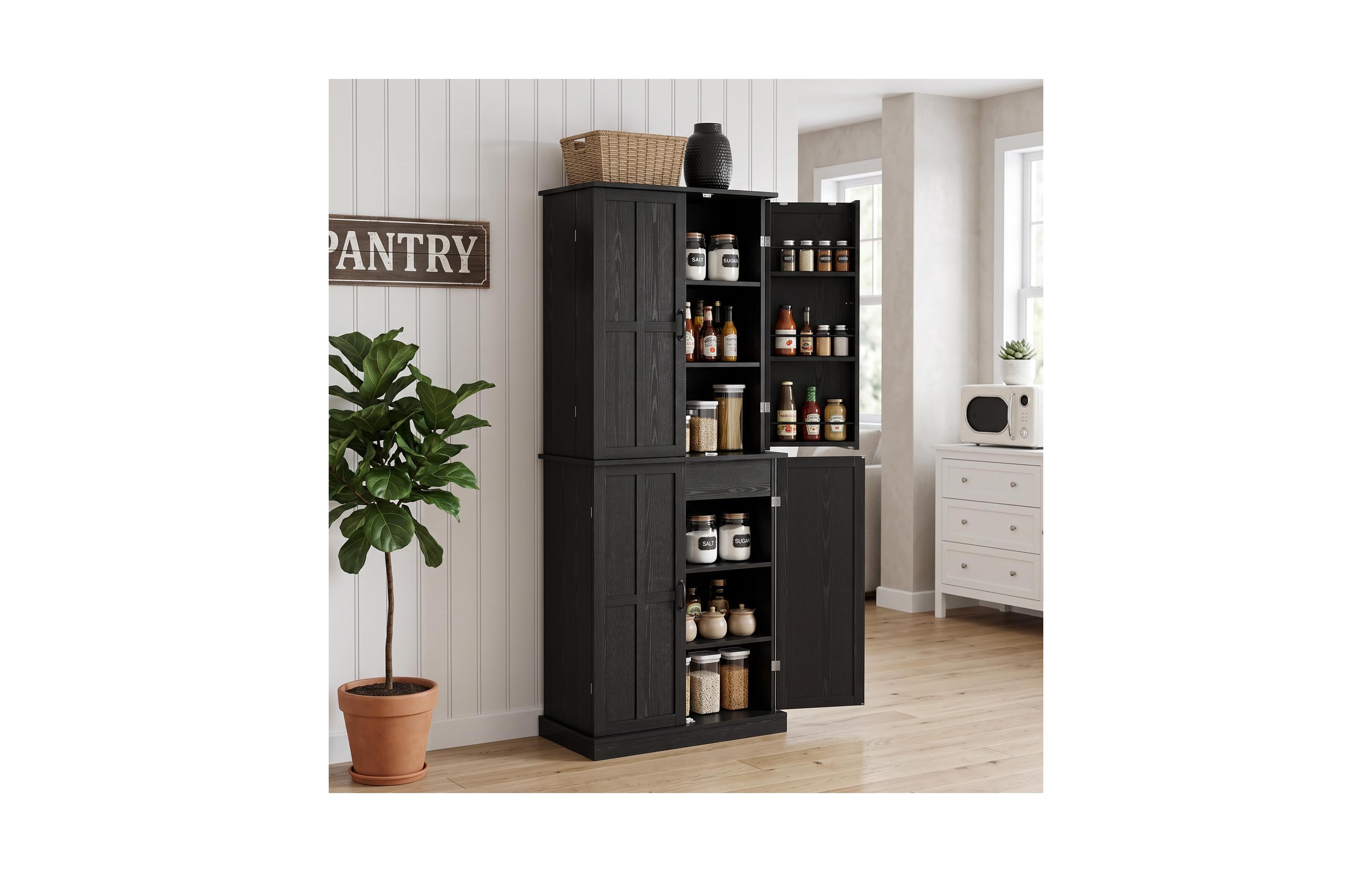 gaomon Food Pantry Cabinet 74.6" Adjustable Shelves Farmhouse Kitchen Storage