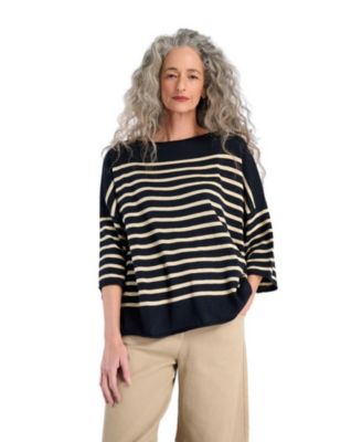 Women's Carolina Boat Neckline Striped 3/4-Sleeve Sweater