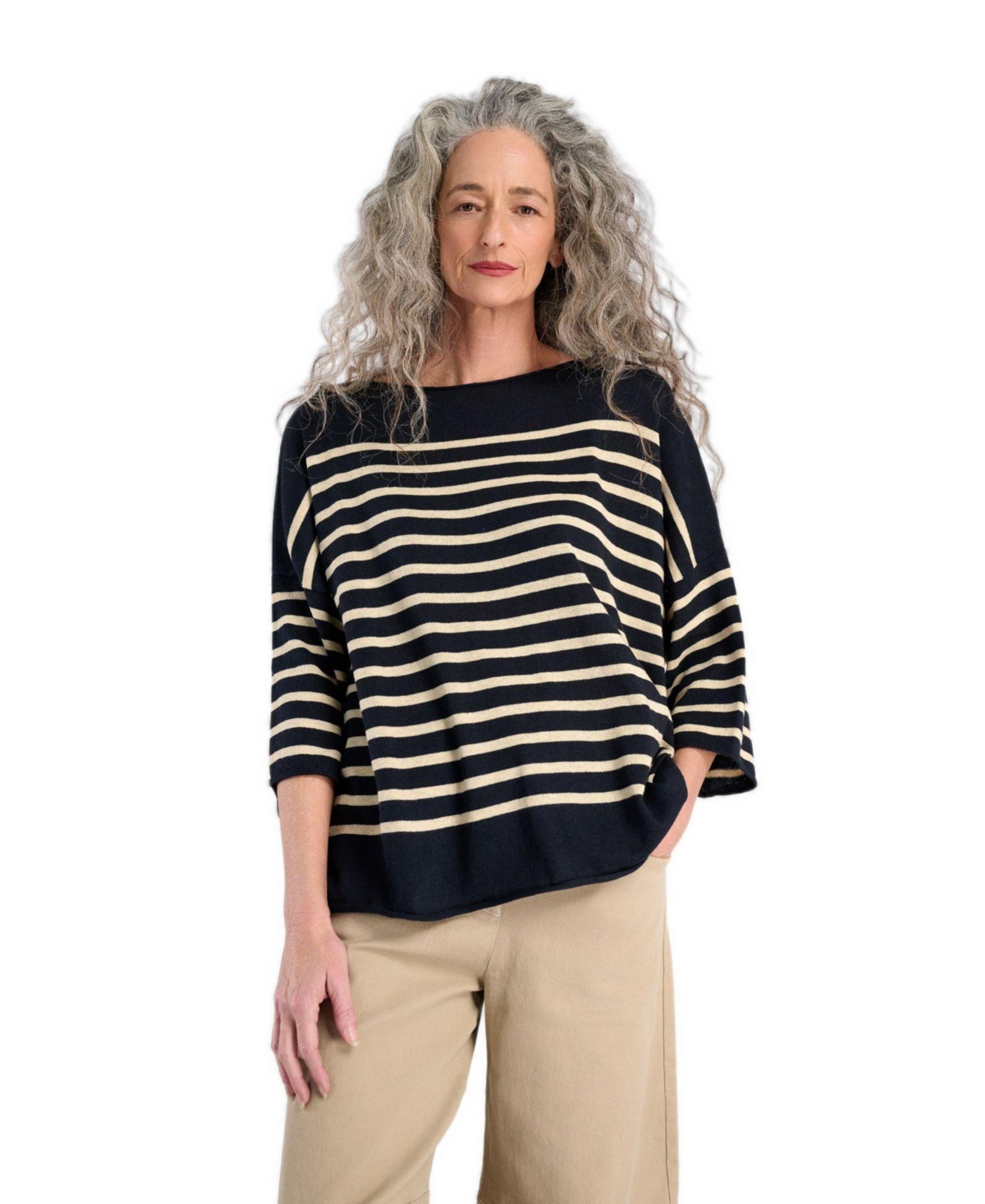 Alembika Women's Carolina Boat Neckline Striped 3/4-Sleeve Sweater