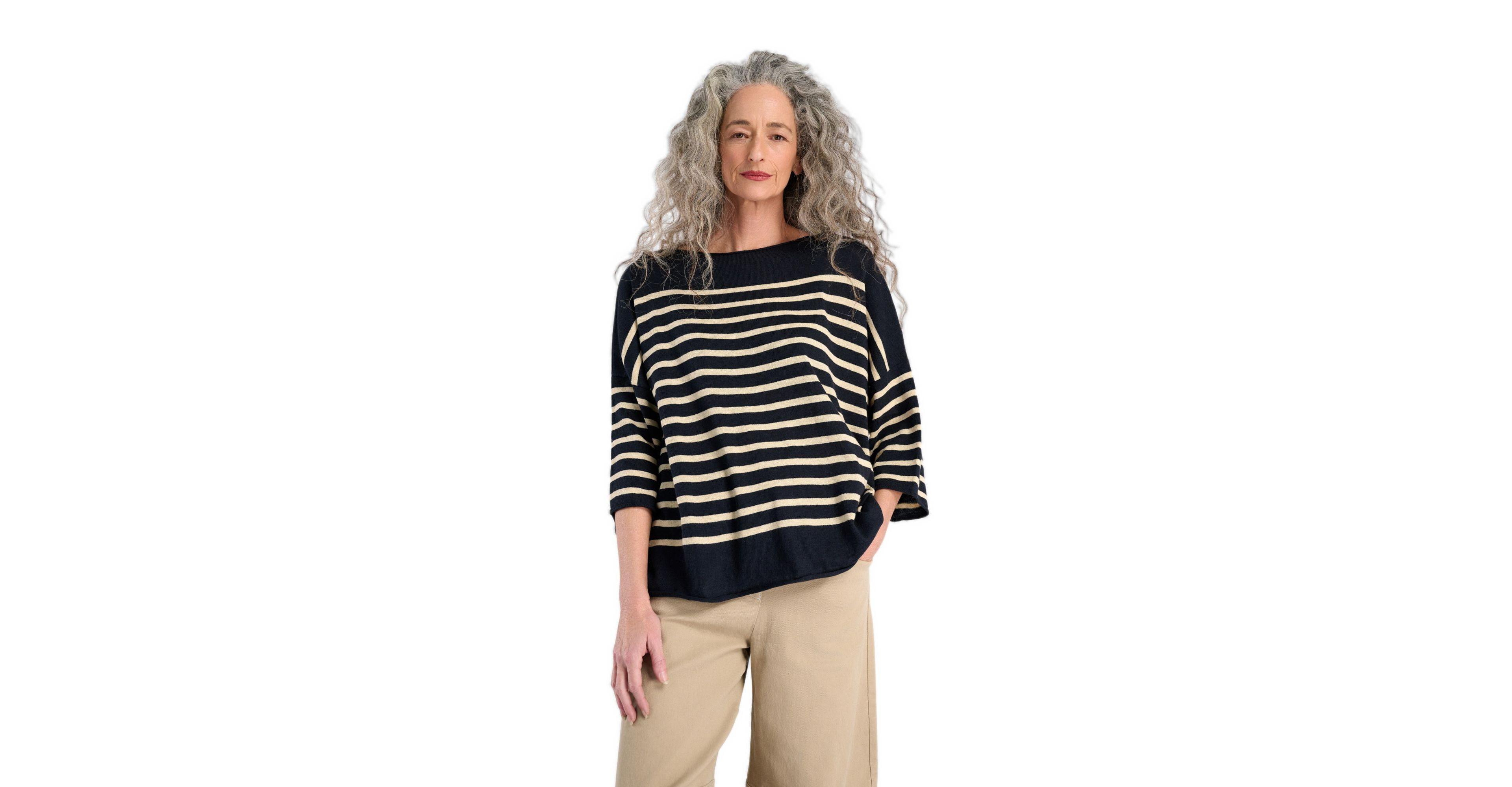 Alembika Women's Carolina Boat Neckline Striped 3/4-Sleeve Sweater