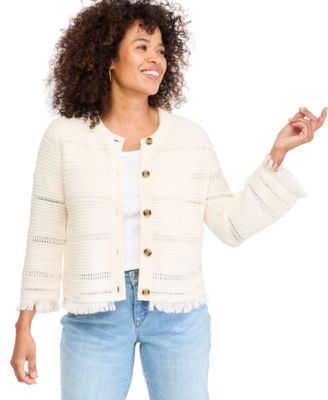 Women's Fringe Hem Crewneck Cardigan