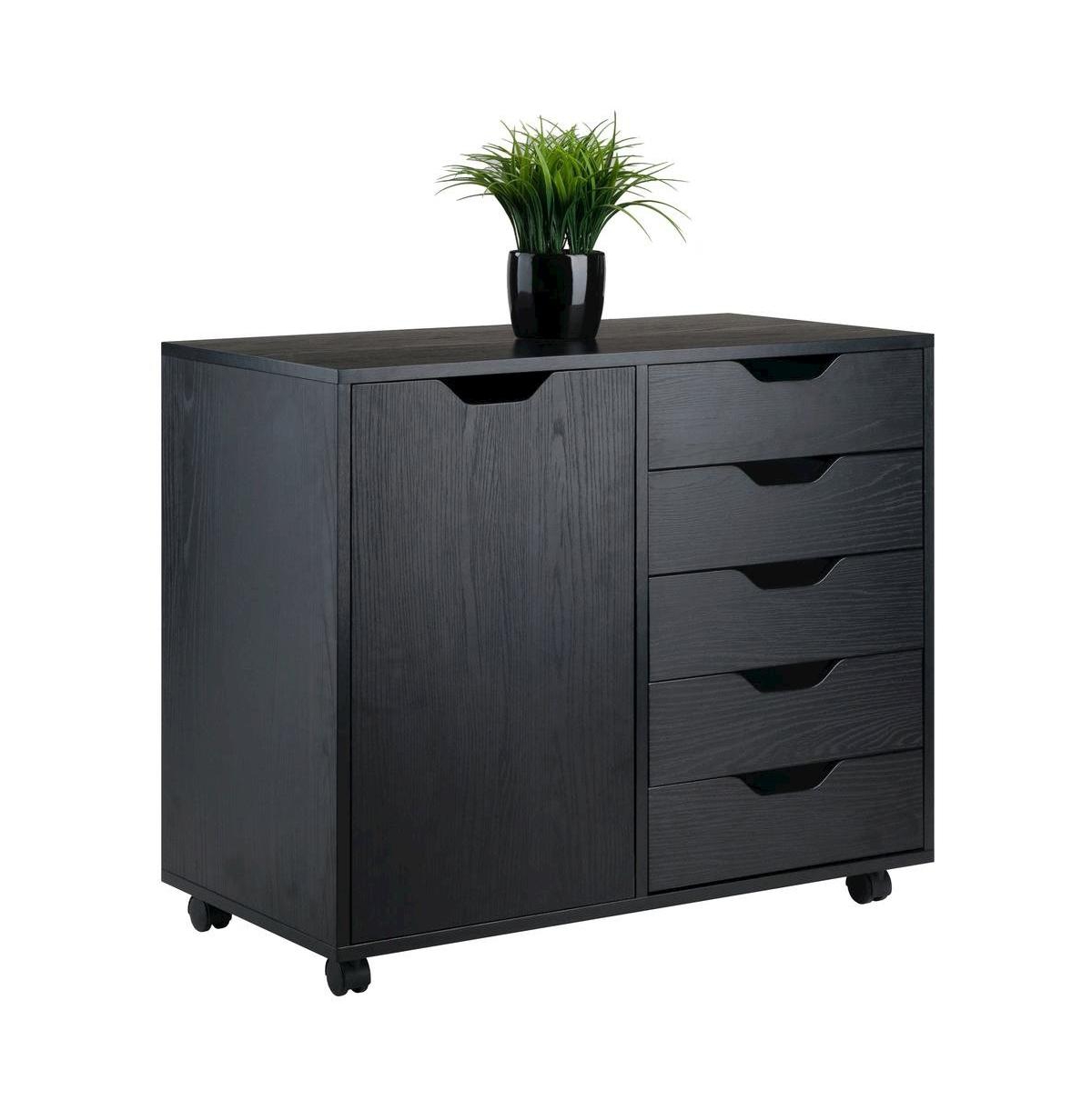 FurniFact Composite Wood Office Storage Cabinet with Drawers and Locking Casters, Cloud - Black