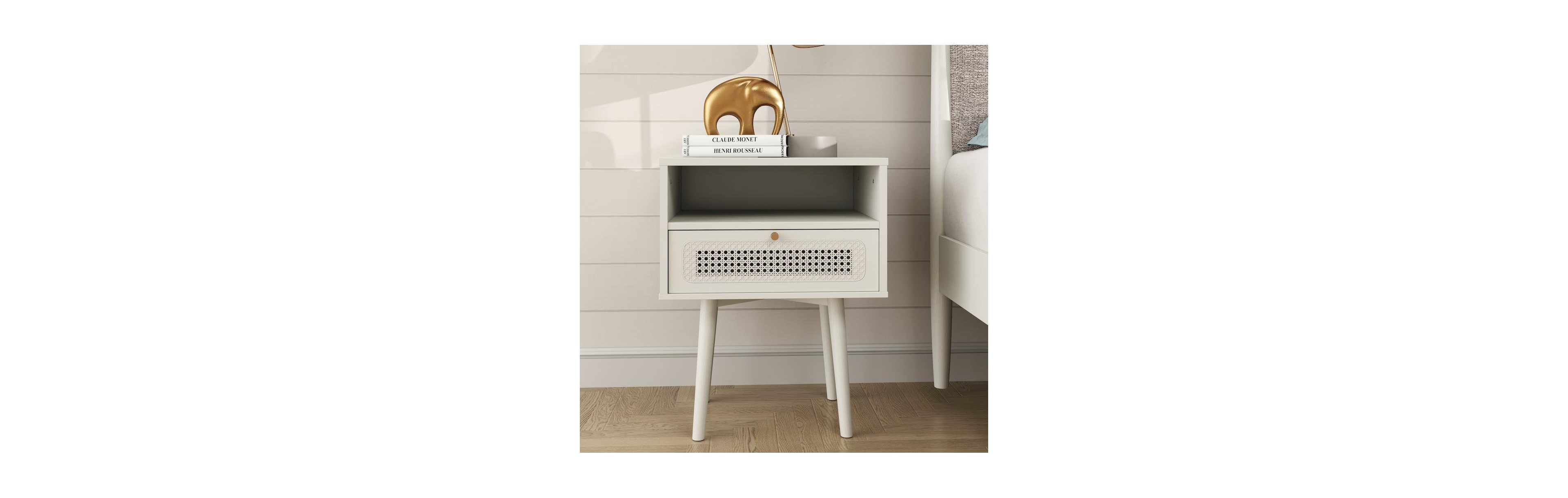 Roundhill Furniture Feeney Dual-tier Storage Nightstand, Side Table