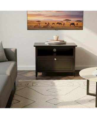 Small Wooden TV Stand With Shelf And Pull Down Door For Living Room