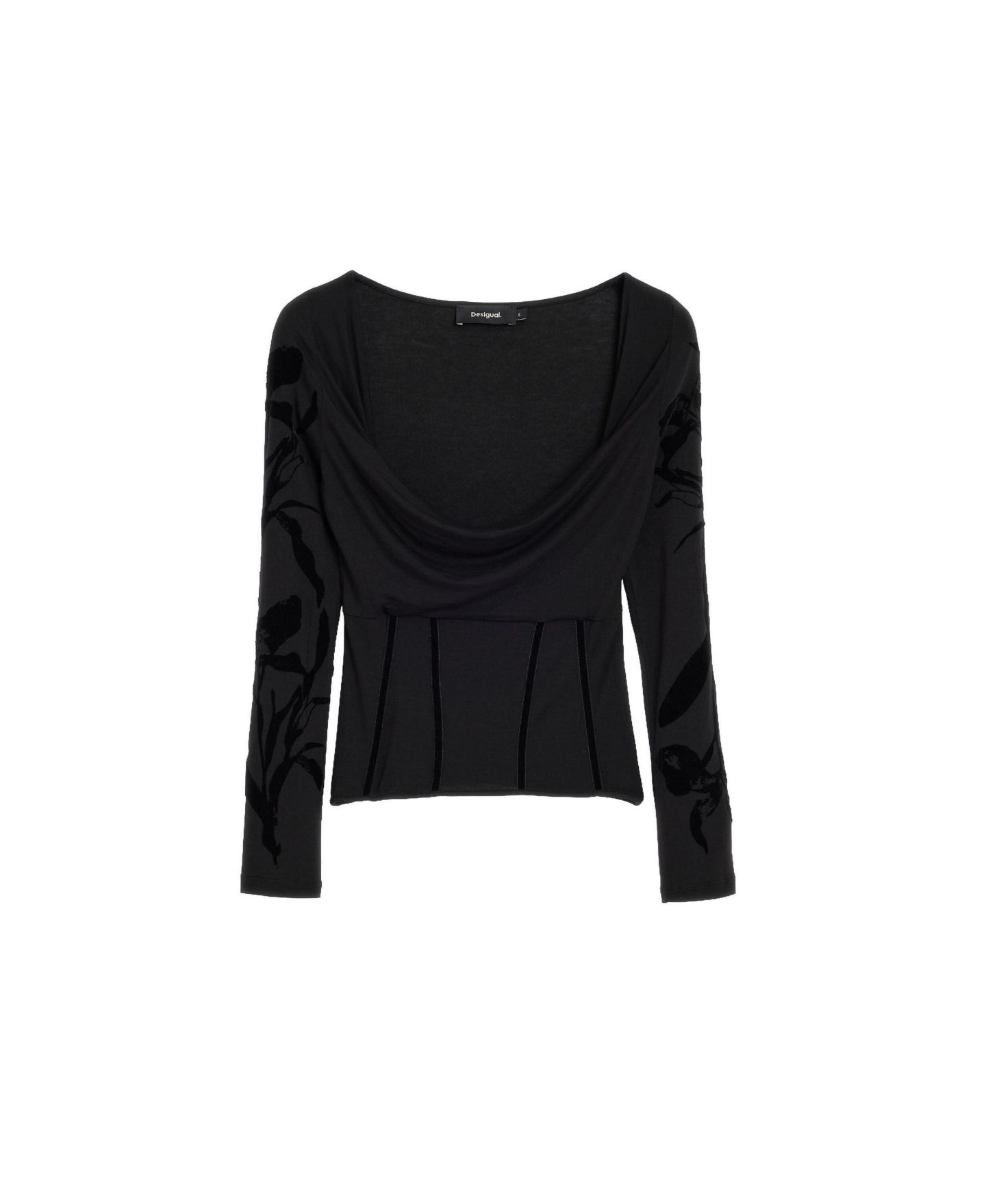 Женская футболка Desigual Long-Sleeve Draped Cropped, цвет: Чёрный — фото 2