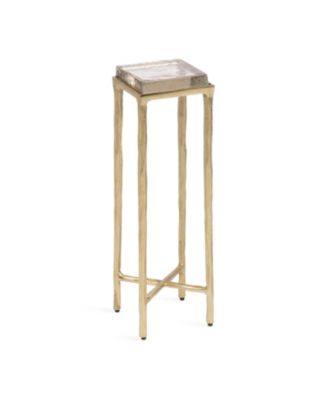 Julielle Glass Drink Table Unique Chunky Glass Tabletop, Mini Table for Small Spaces or Indoor Plant Stand