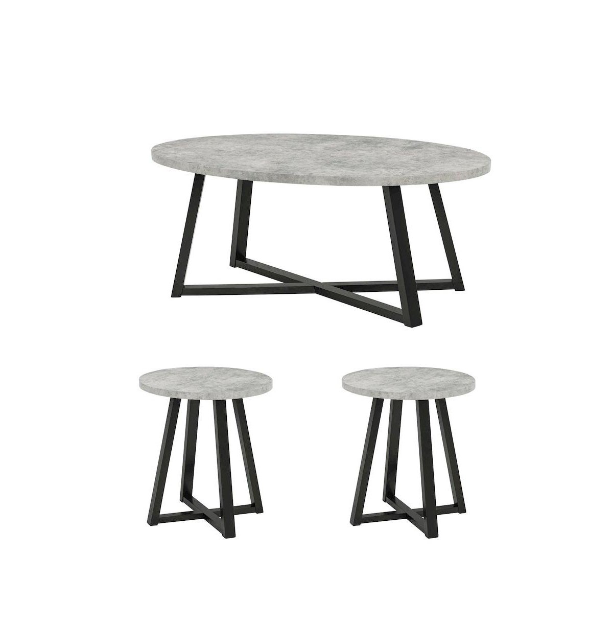 Roundhill Furniture Modern Harmony 3-Piece Wood Oval Coffee Table Set