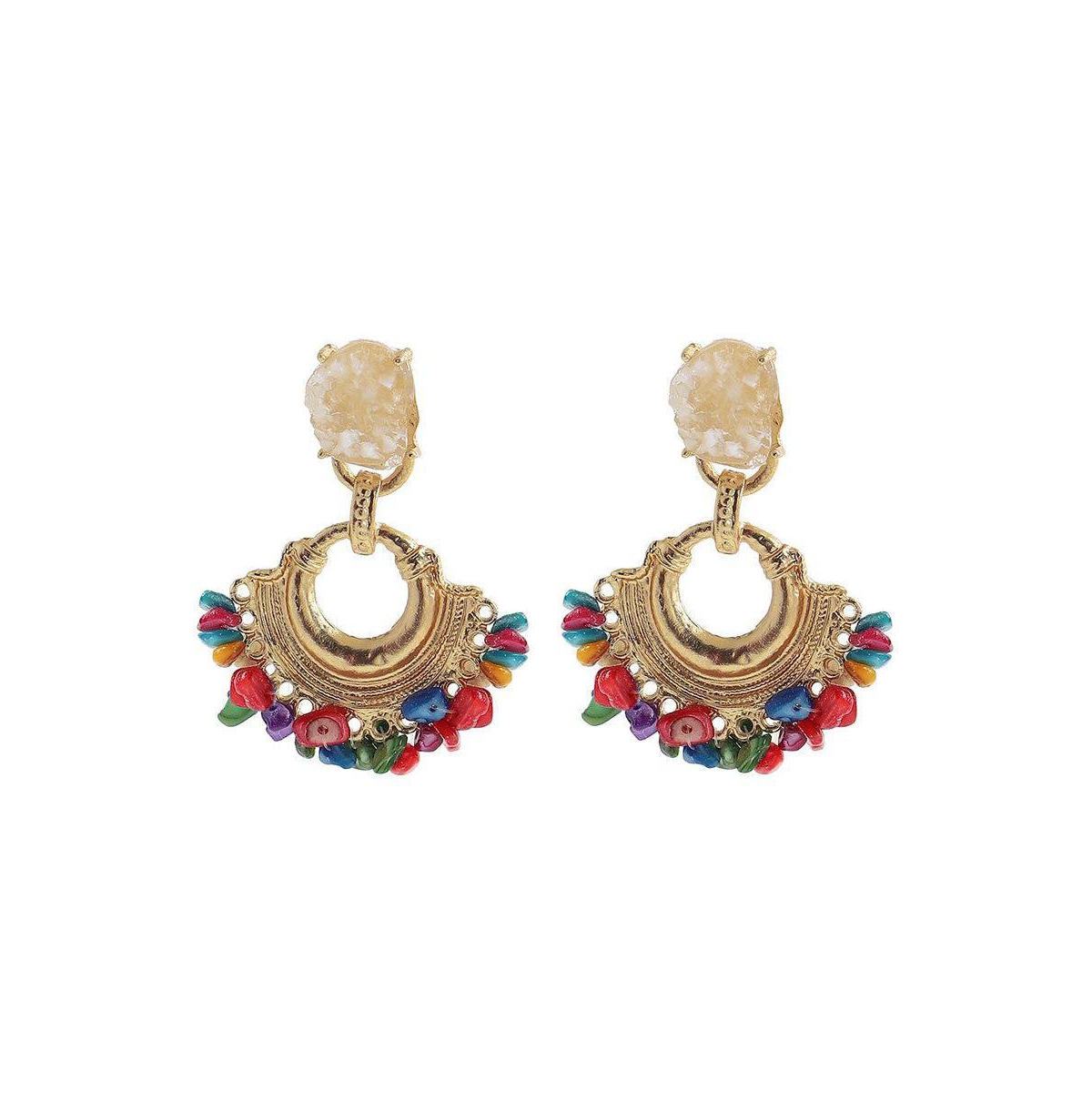 Sohi Women's Multi-Stone Multi-Color Statement-Drop Earrings - Multi-color