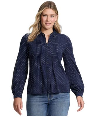 Women's Long-Sleeve Pintuck Lace Blouse
