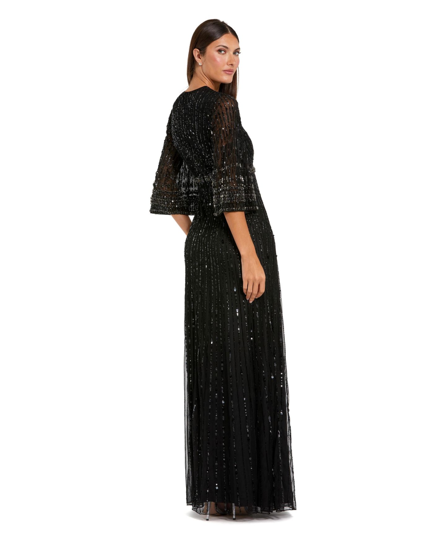 Женское платье Mac Duggal Petite Embellished Sequin 3/4 Sleeve Gown, цвет: Чёрный — фото 2