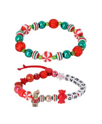 Girls The Grinch Officially Licensed Adjustable Cord and Stretch Bracelet, 2-Piece Set