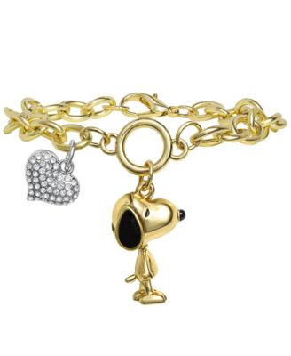 Gold-Tone Clear Crystal Snoopy Charm Bracelet