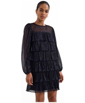 Women's Nika Long-Sleeve Ruffle Shimmering Mini Dress
