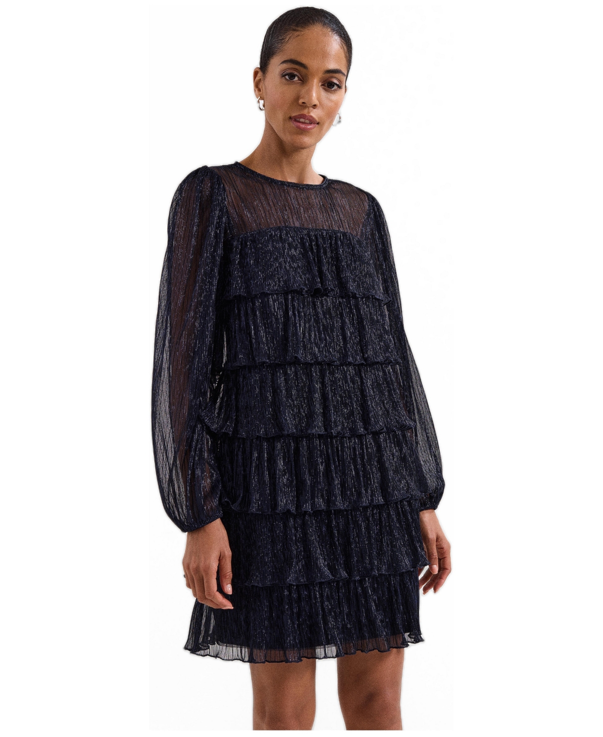 Phase Eight Women's Nika Long-Sleeve Ruffle Shimmering Mini Dress