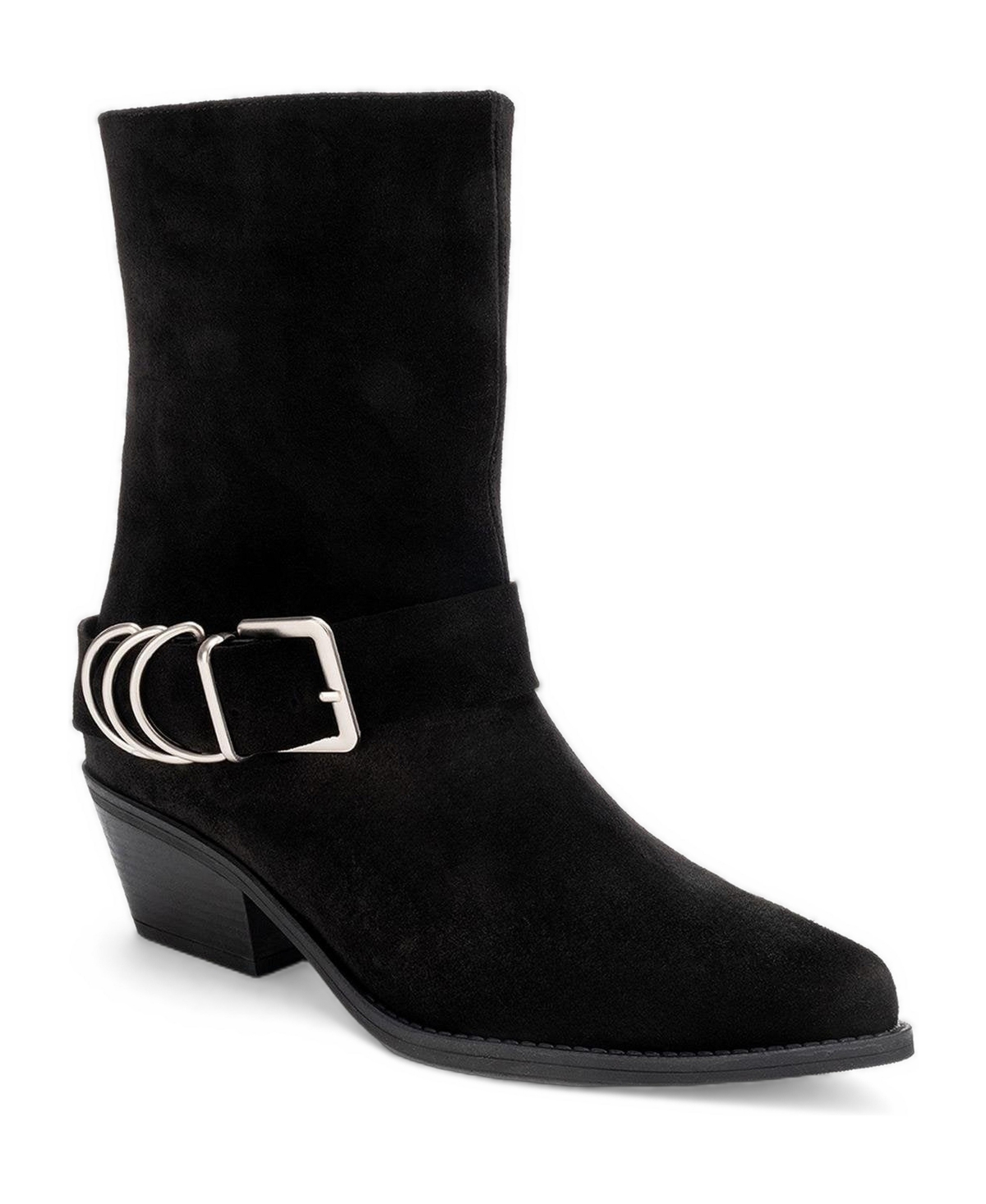 Forever and Always Shoes Women's Velmor Leather Buckle Western Boot - Black suede