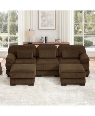 U-Shaped Modular Sectional Sofa, 3-Seater Sofa with 2 Ottomans, Breathable Corduroy Seat Cushions , for Living Room Bedroom Apartment