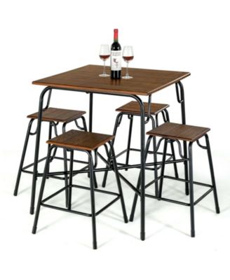 5-Piece Bar Table Set with 4 Counter Height Backless Stools
