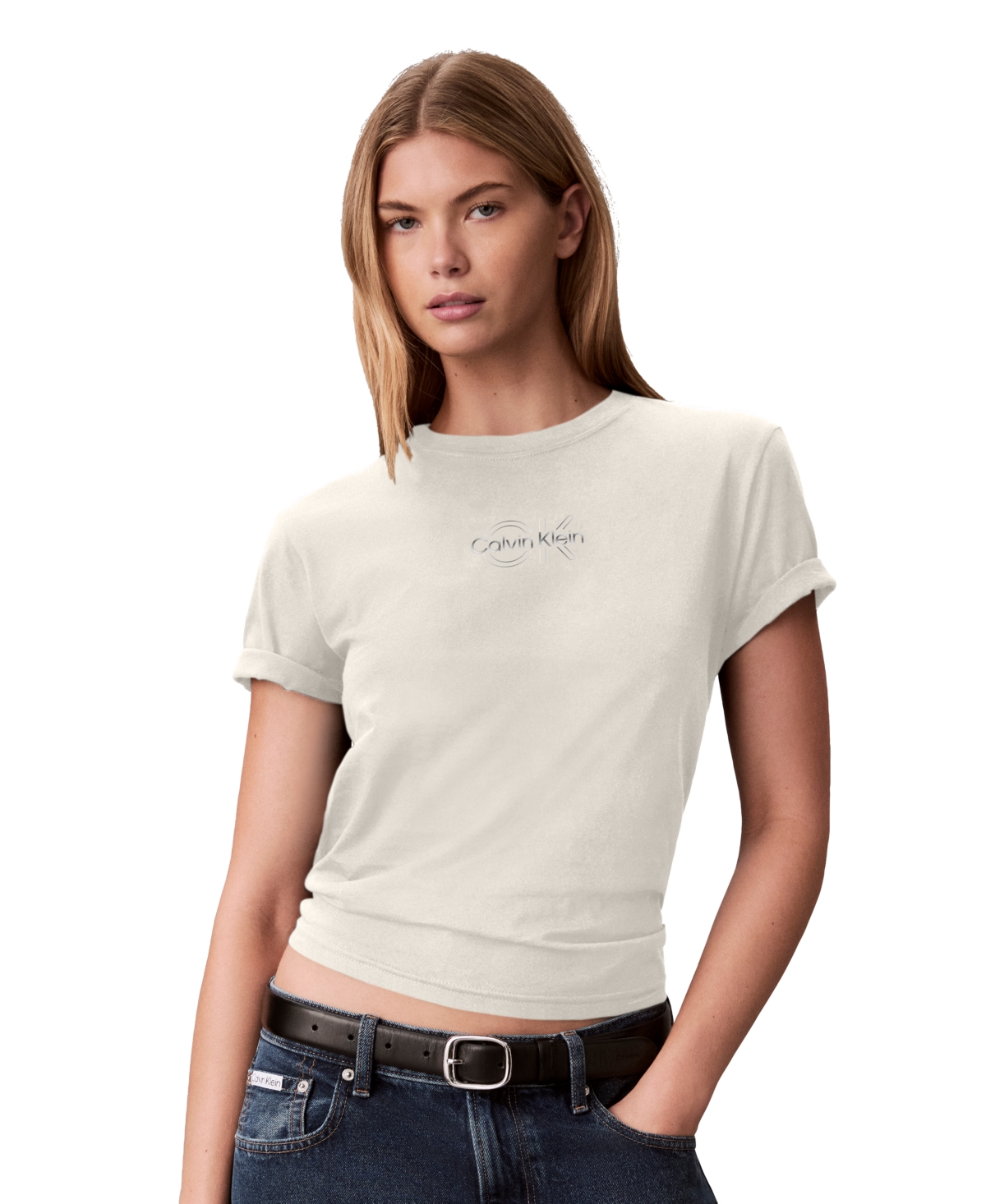 Calvin Klein Performance Women's Shine Metallic Graphic Short-Sleeve T-Shirt - Tofu