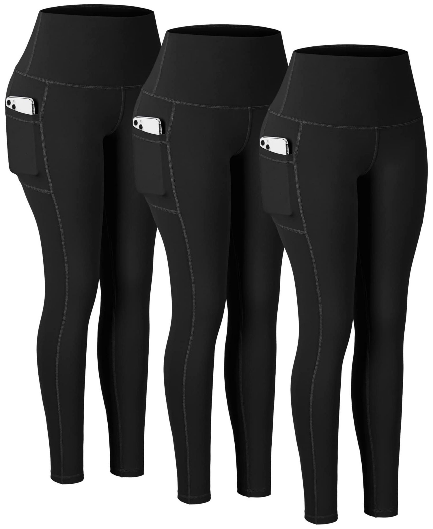 3 Packs Womens High Waisted Pocket Workout Yoga Leggings Fitness