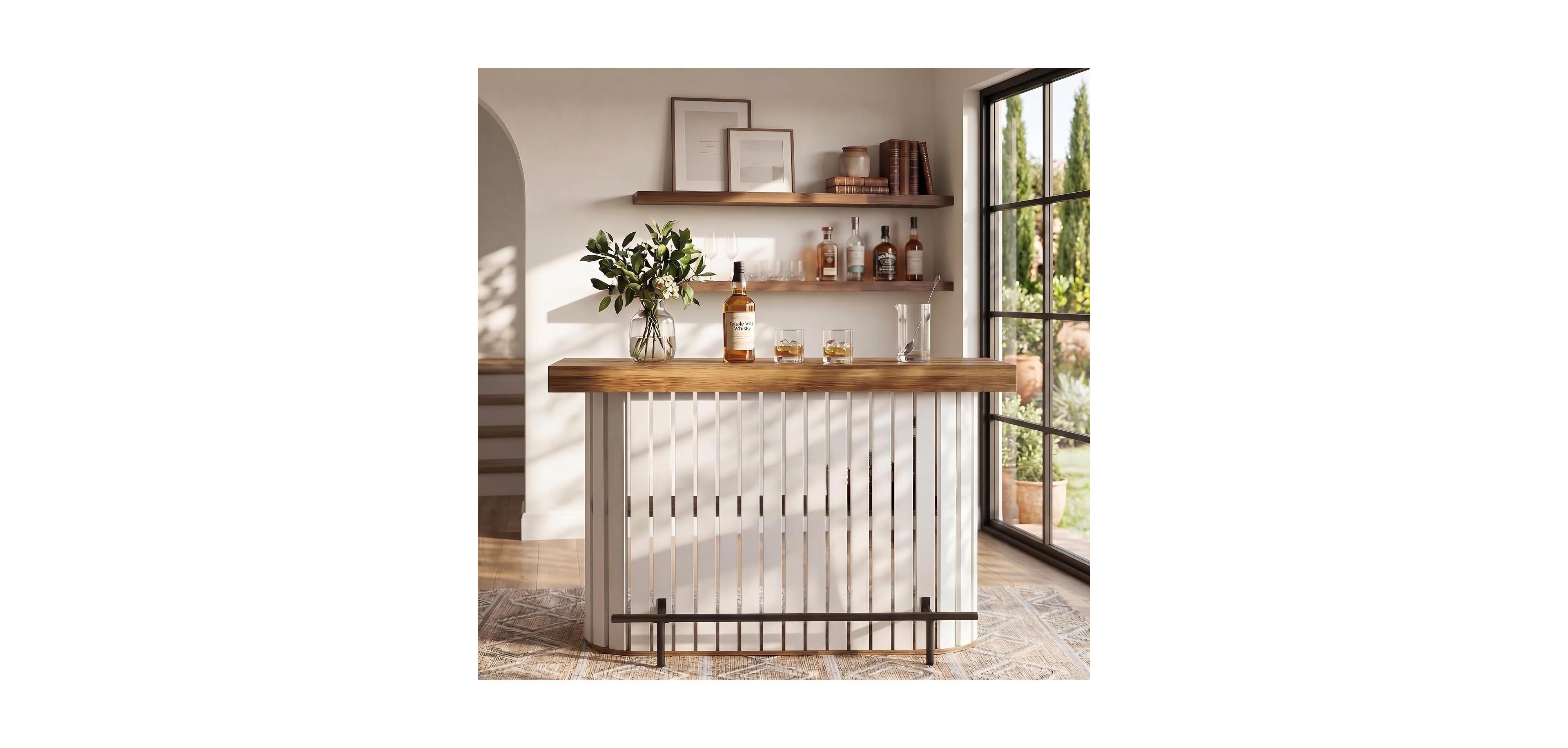 Tribesigns 63-Inch Long Bar Table with 2-Tier Storage