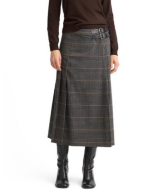 Women's Plaid A-Line Pleated Midi Skirt