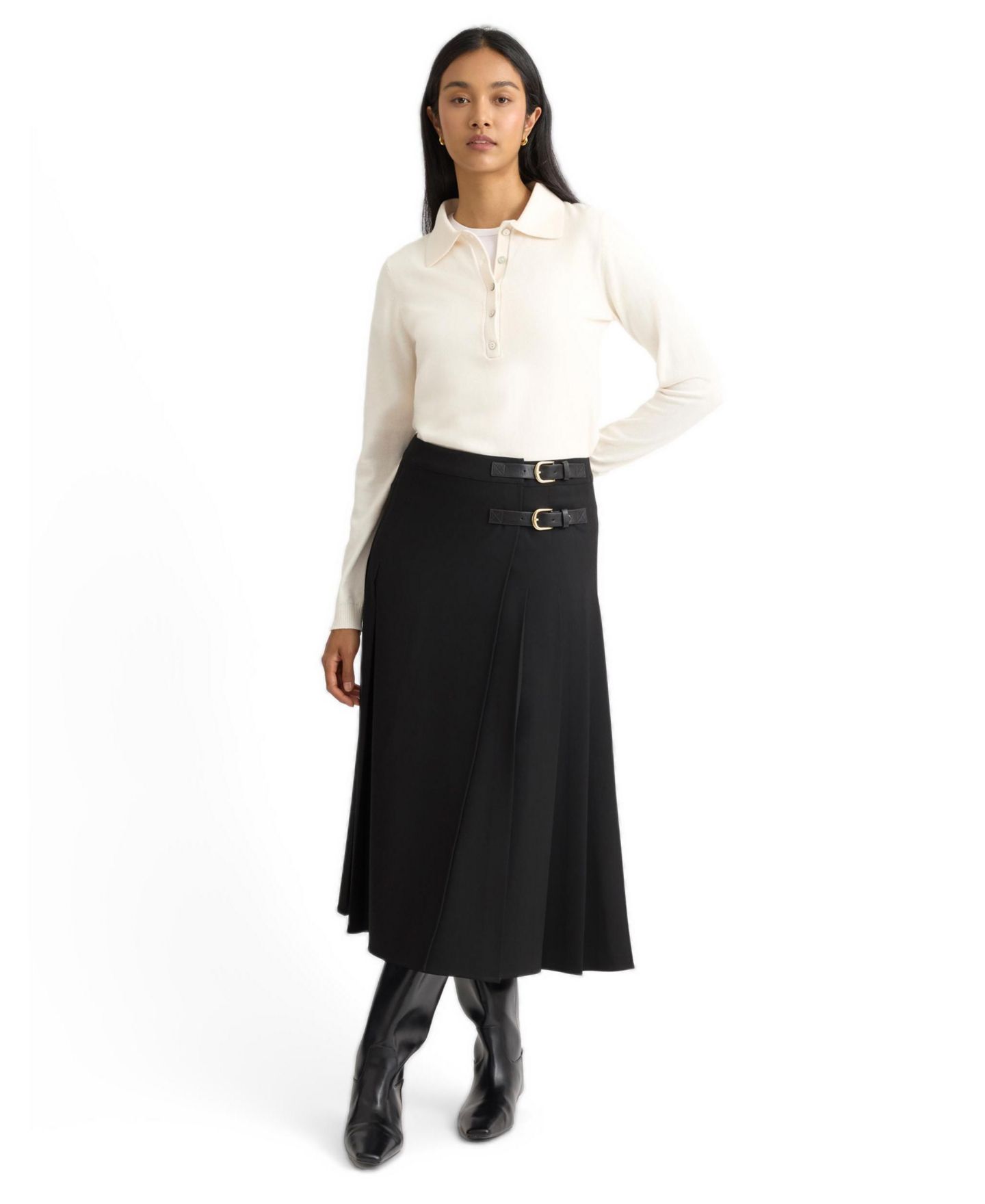 Женские юбки Albaray Pleated A-Line Midi Tailored Kilt, цвет: Чёрный — фото 2