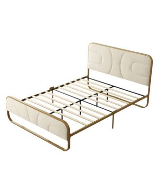 Upholstered Platform Bed with Gold Metal Frame and Headboard